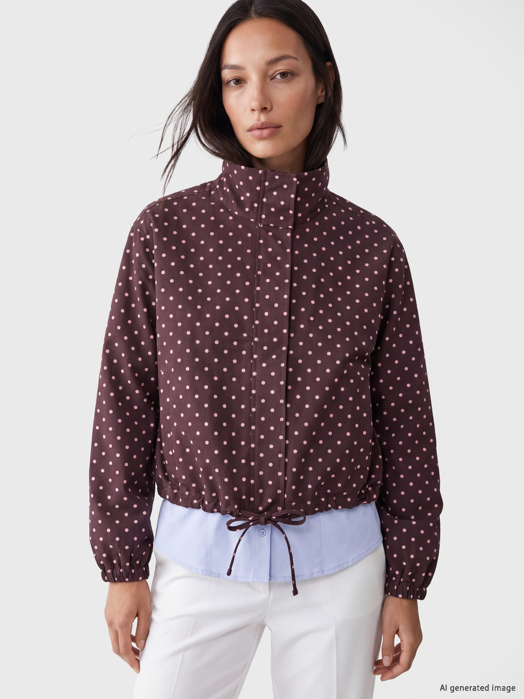  Mock Neck Polka Dot Oversize Women's Coat