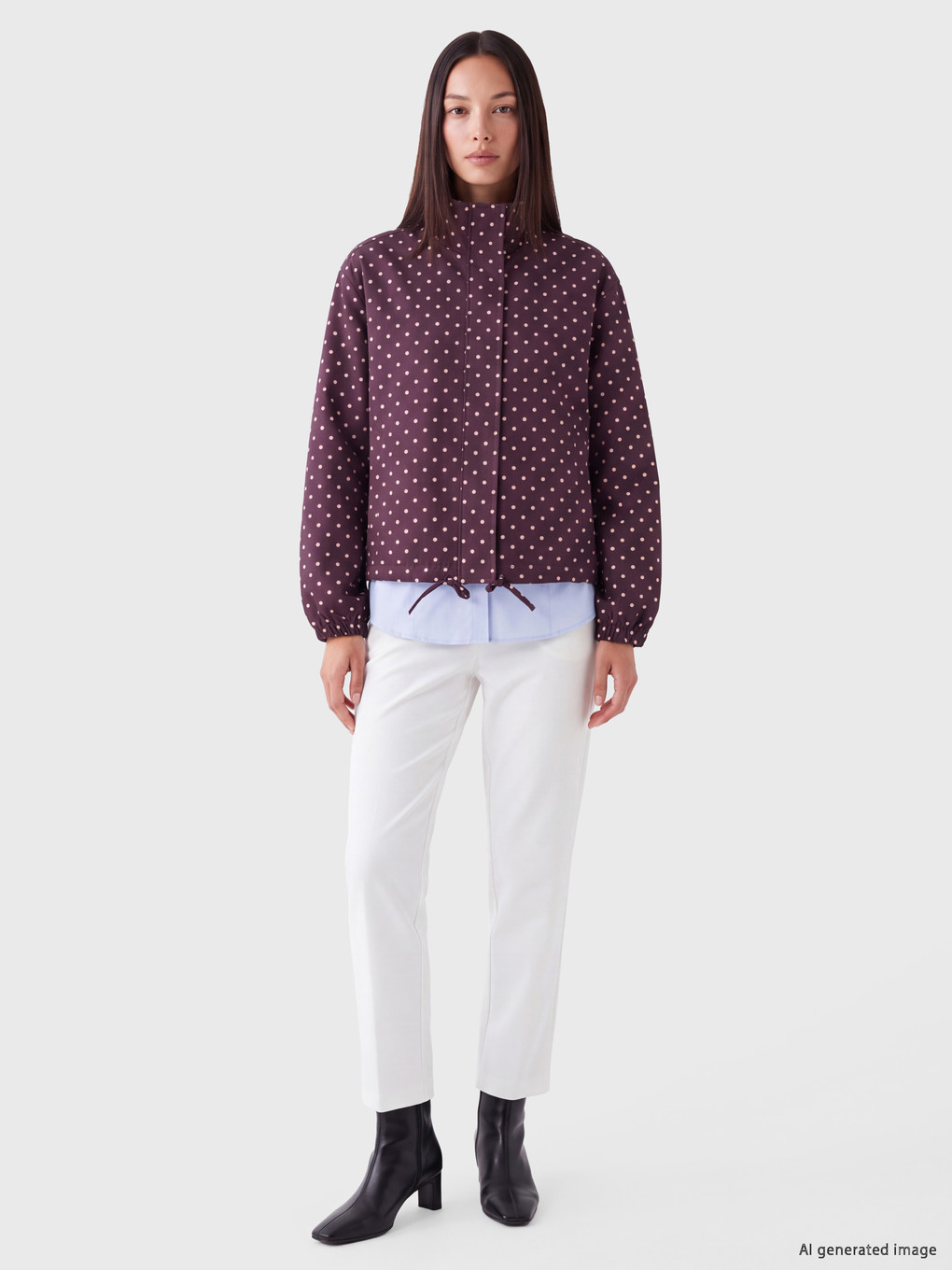 Mock Neck Polka Dot Oversize Women's Coat-1