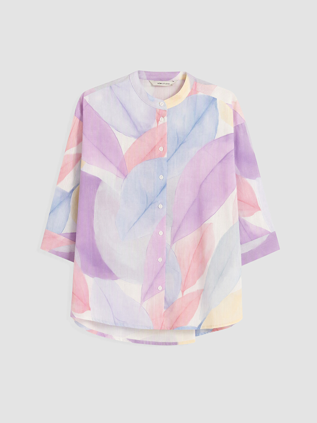 Grandad Collar Patterned Oversize Women's Shirt-4