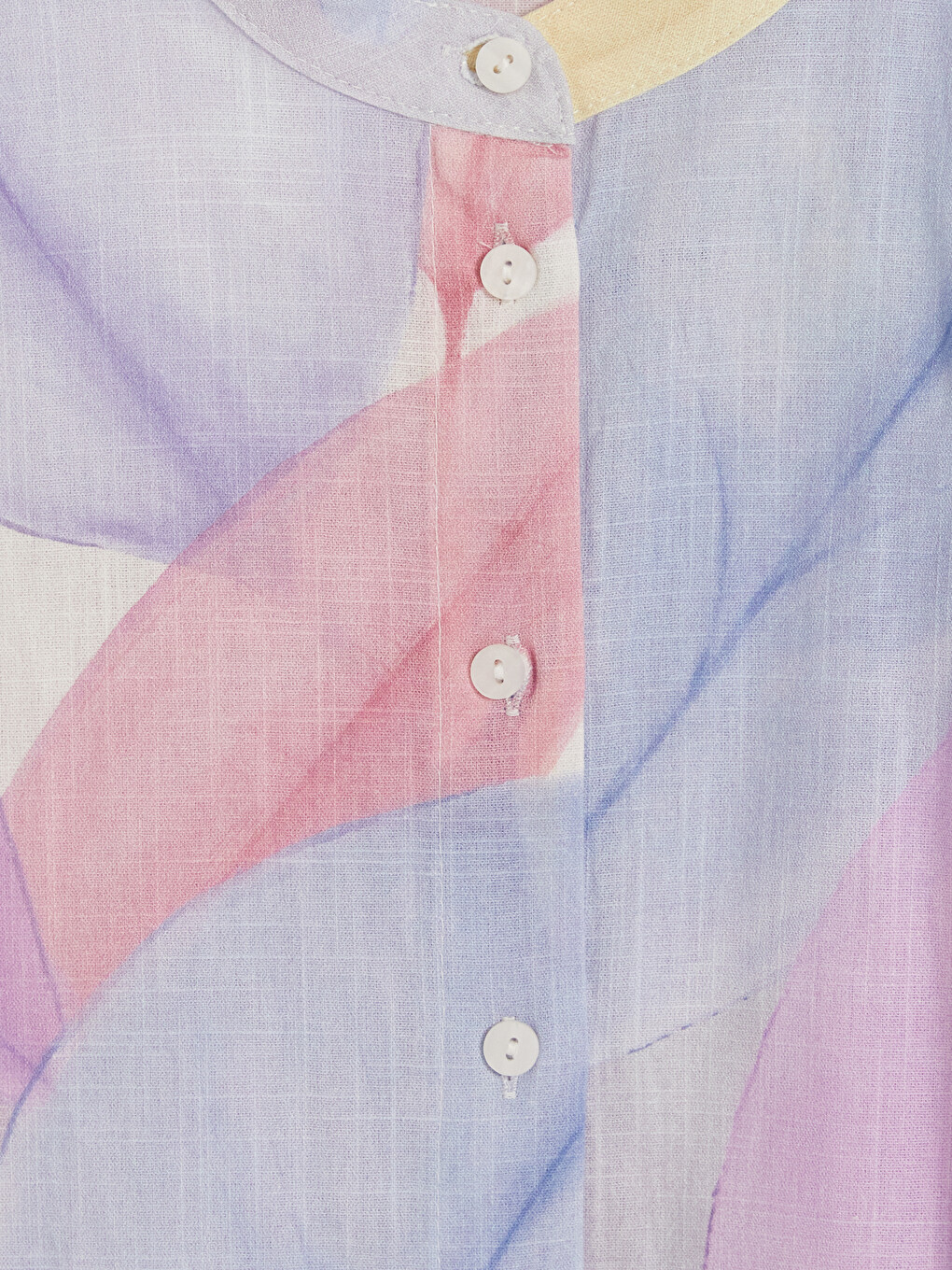Grandad Collar Patterned Oversize Women's Shirt-5