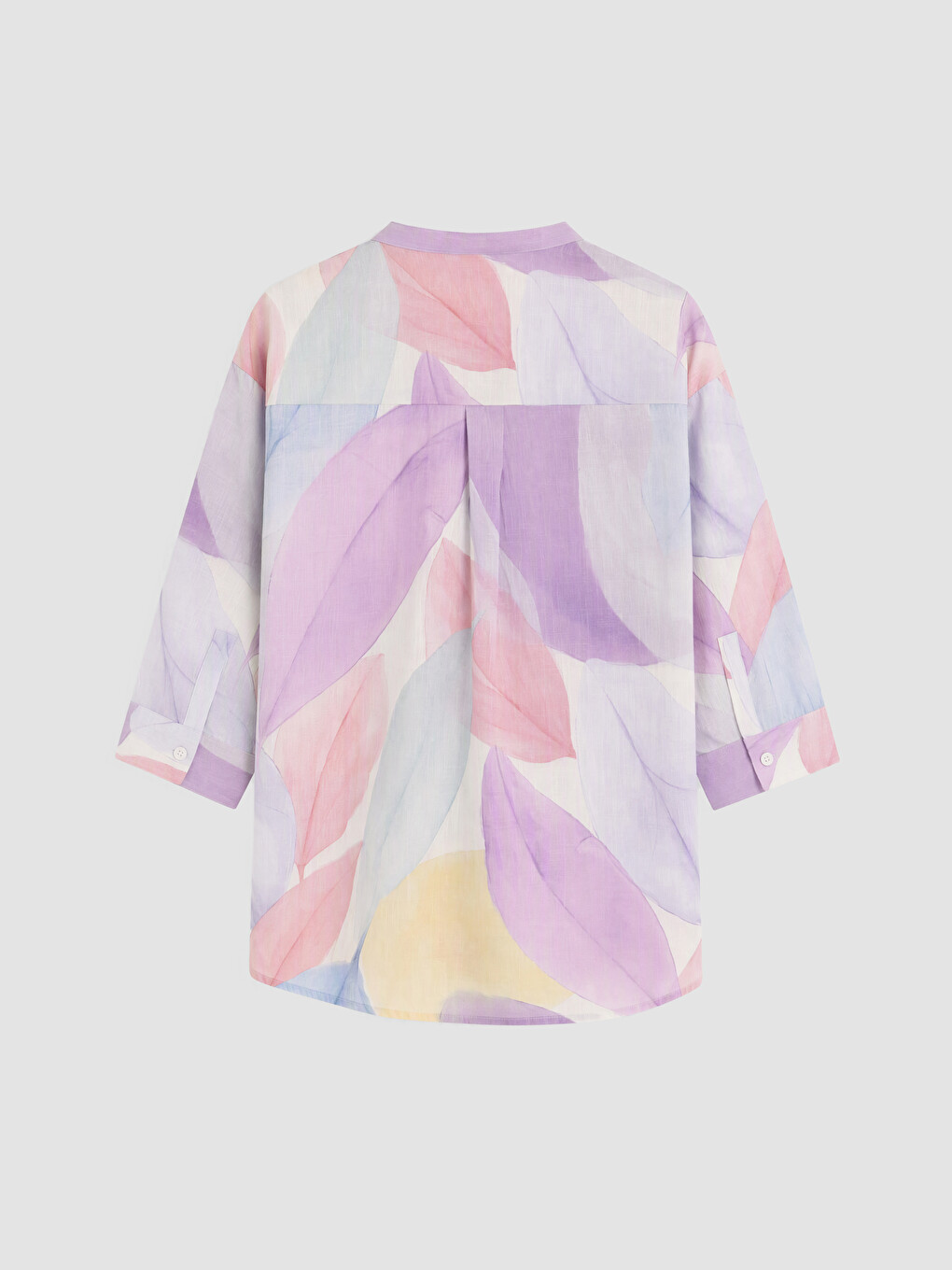 Grandad Collar Patterned Oversize Women's Shirt-6