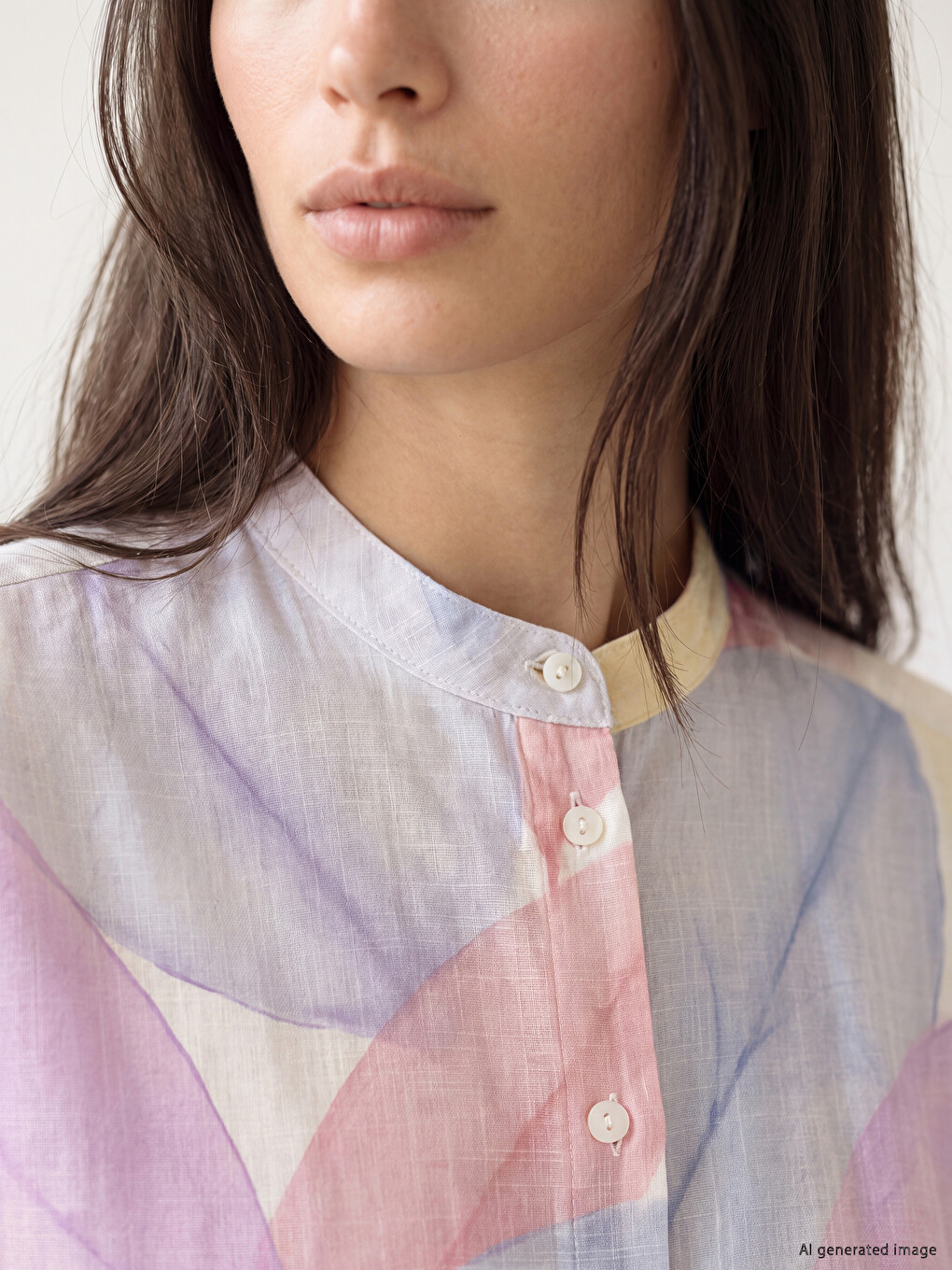 Grandad Collar Patterned Oversize Women's Shirt-2