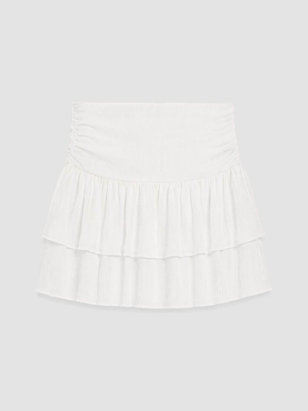 Beyaz Beli Lastikli Dokulu Katlı Mini Etek-7