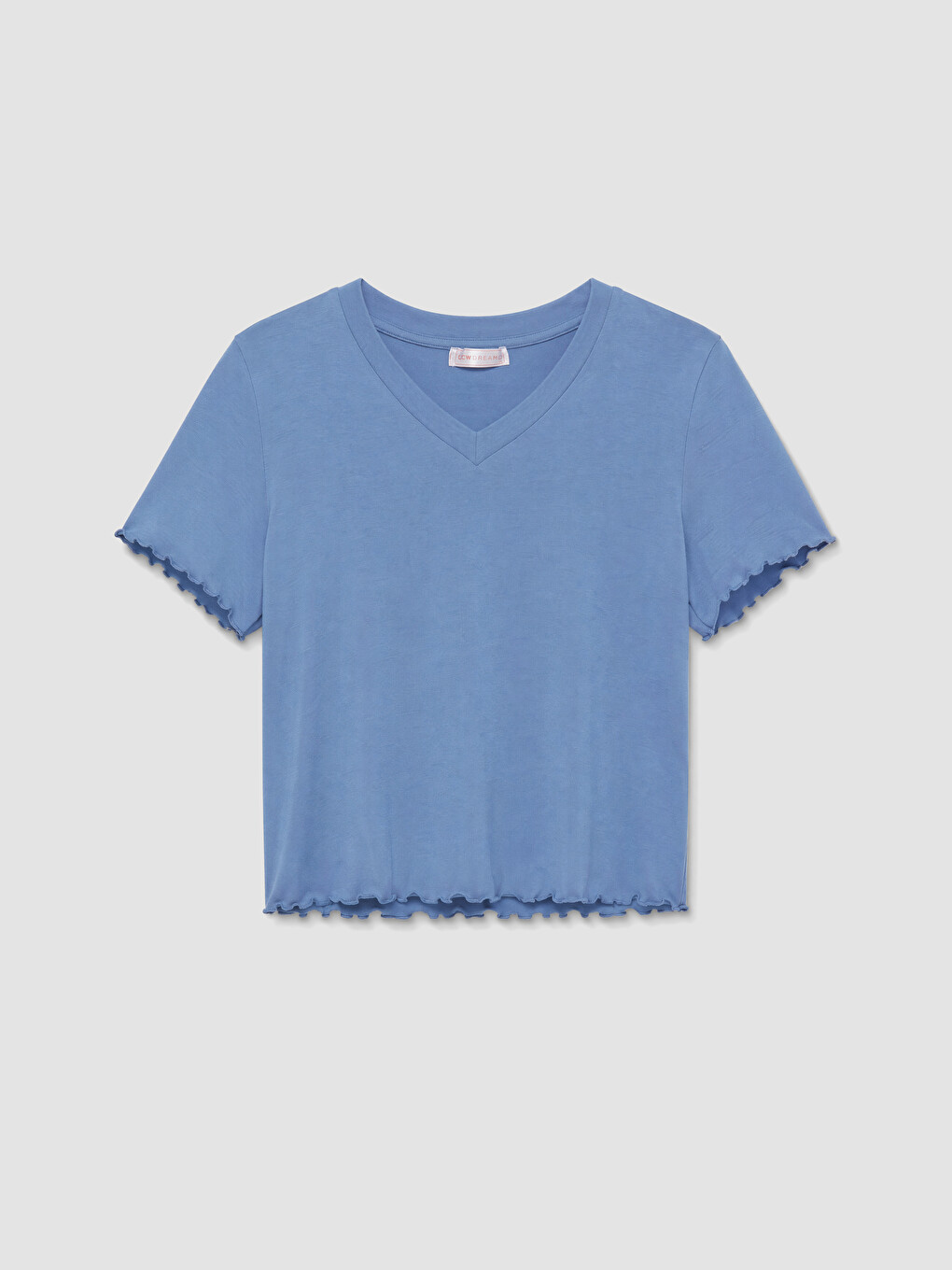 Mavi V Yaka Fırfırlı Kadın Pijama Takımı-1