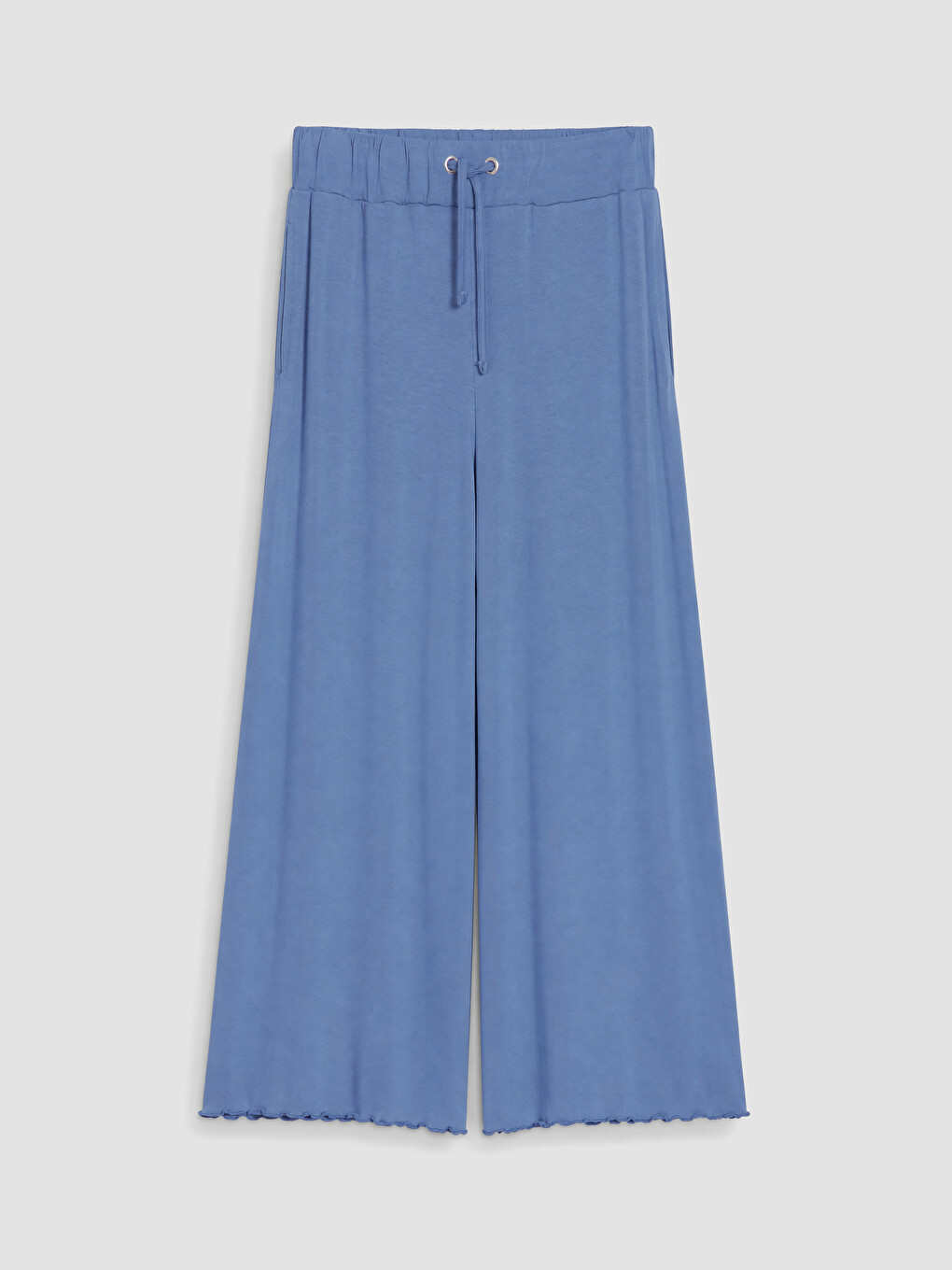 Mavi V Yaka Fırfırlı Kadın Pijama Takımı-4