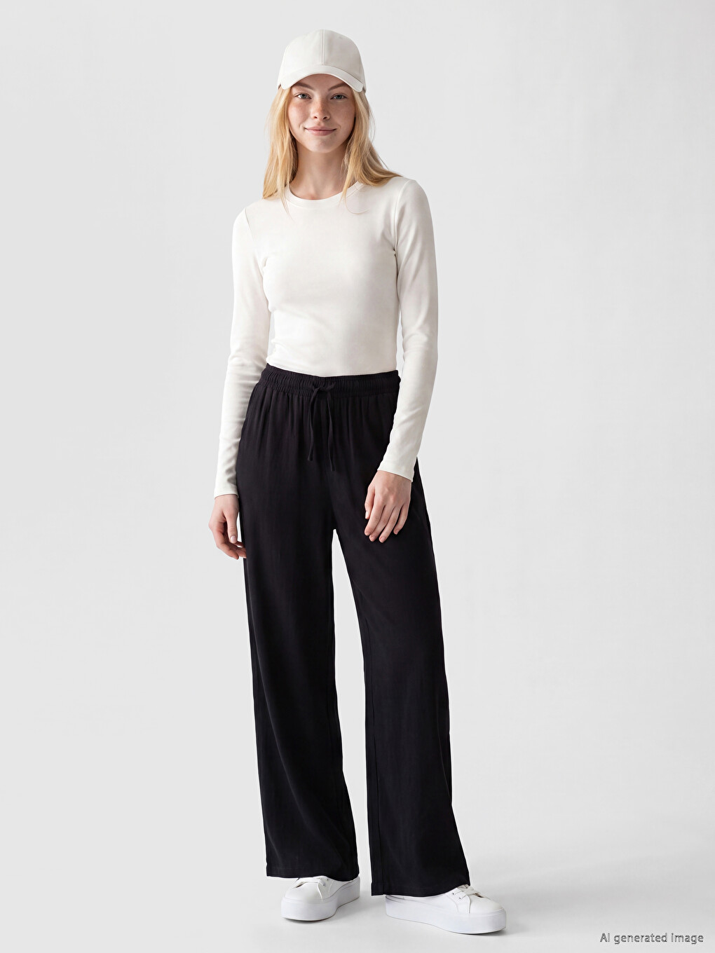 Elastic Waist Linen-look Women's Trousers