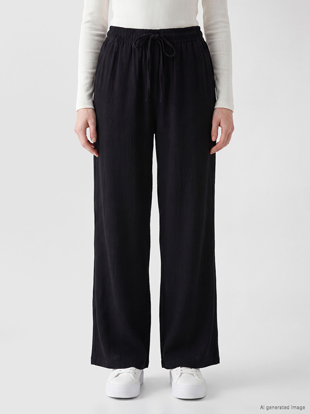 Elastic Waist Linen-look Women's Trousers-1