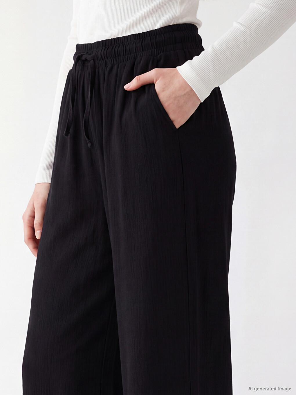 Elastic Waist Linen-look Women's Trousers-2