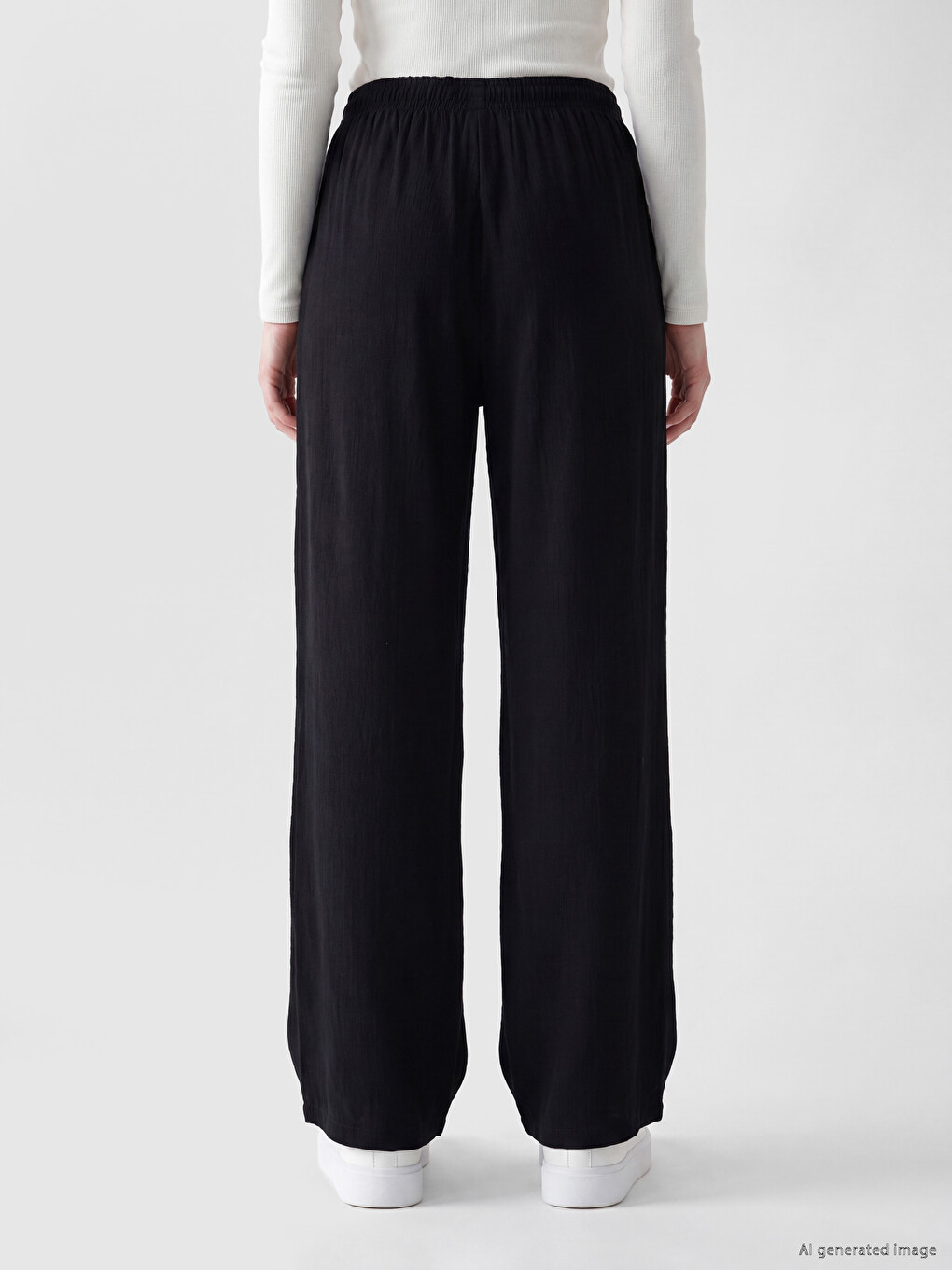 Elastic Waist Linen-look Women's Trousers-3