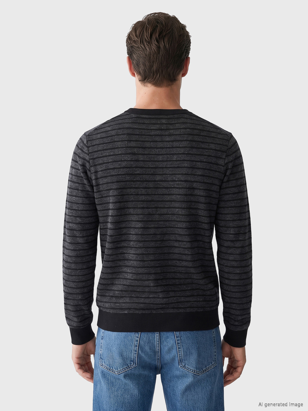 Siyah Bisiklet Yaka Çizgili Erkek Sweatshirt-3