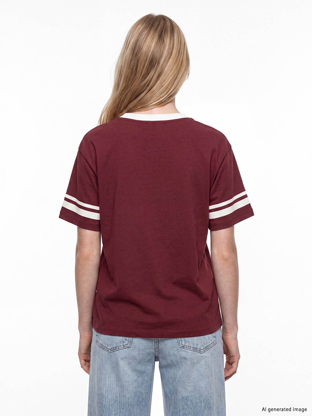 Bordo Mickey Mouse Baskılı Oversize Kadın Tişört-3