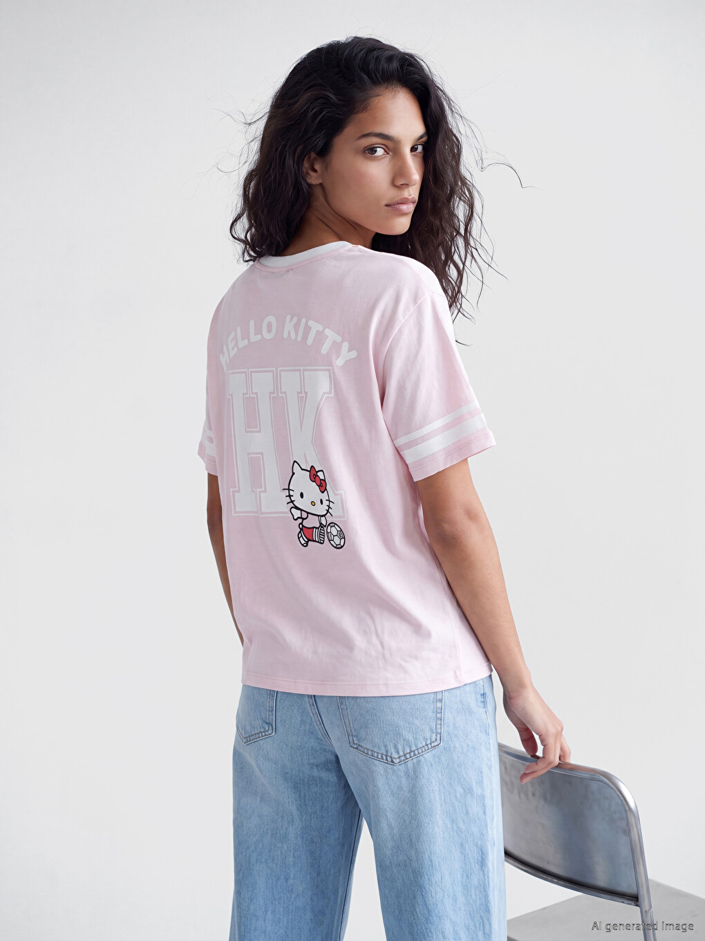 Hello Kitty ნაბეჭდი 100% ბამბის ქალის მაისური-1
