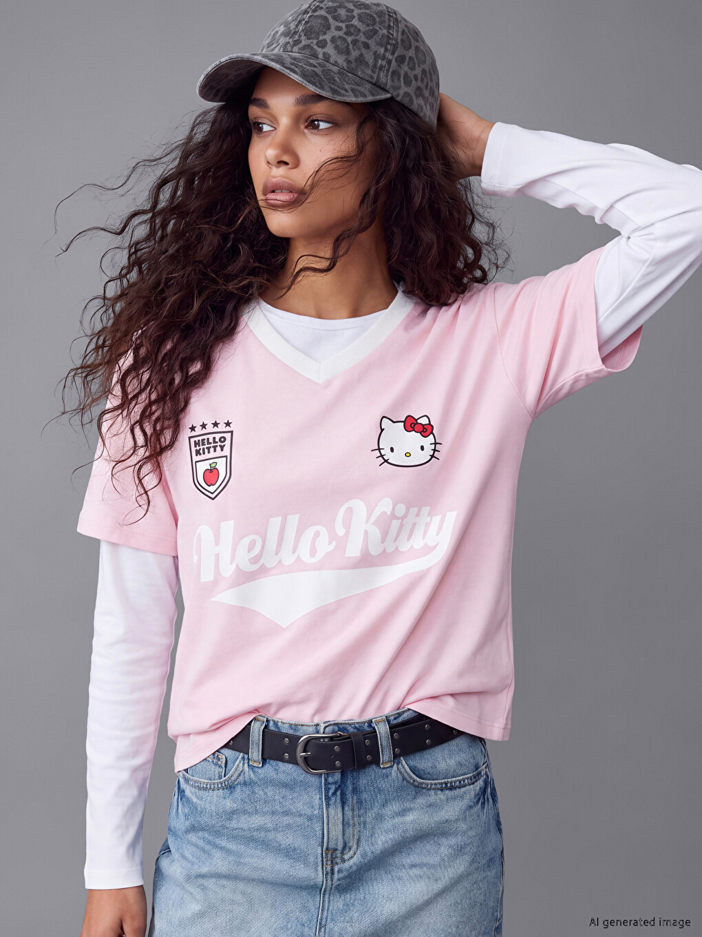 Hello Kitty ნაბეჭდი 100% ბამბის ქალის მაისური