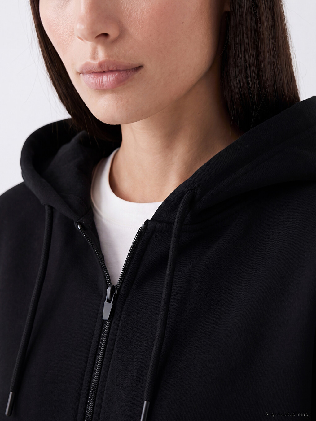 Siyah Kapüşonlu Kadın Kalın Fermuarlı Sweatshirt-2