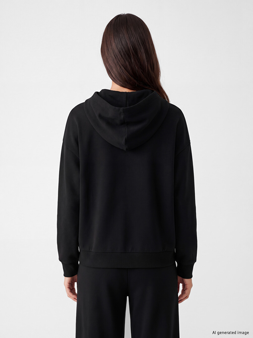 Siyah Kapüşonlu Kadın Kalın Fermuarlı Sweatshirt-3