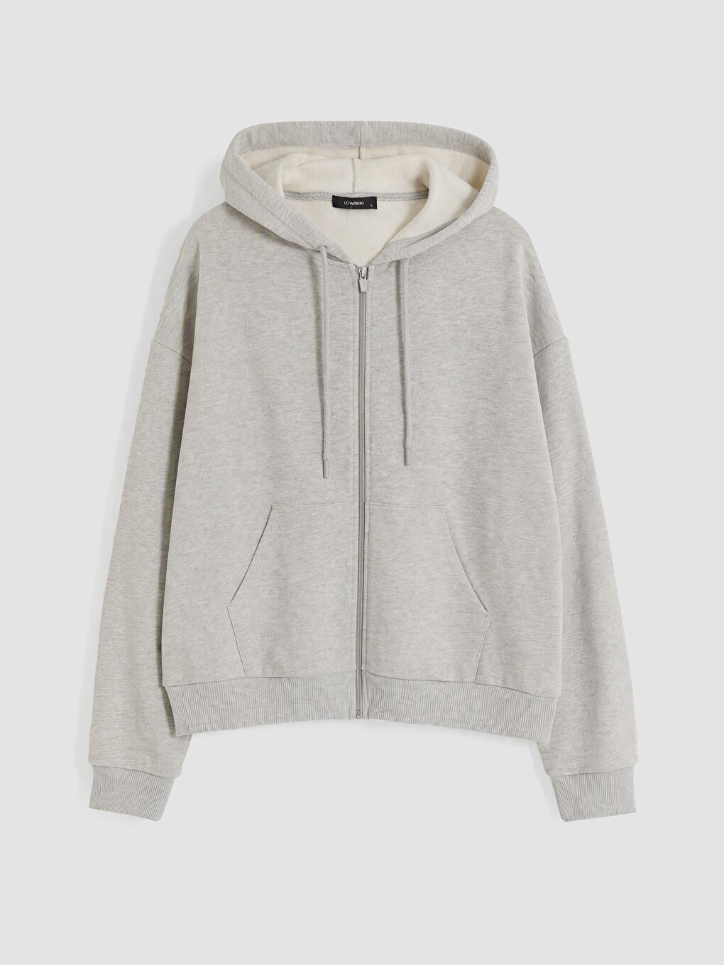 Gri Kapüşonlu Kadın Kalın Fermuarlı Sweatshirt-4