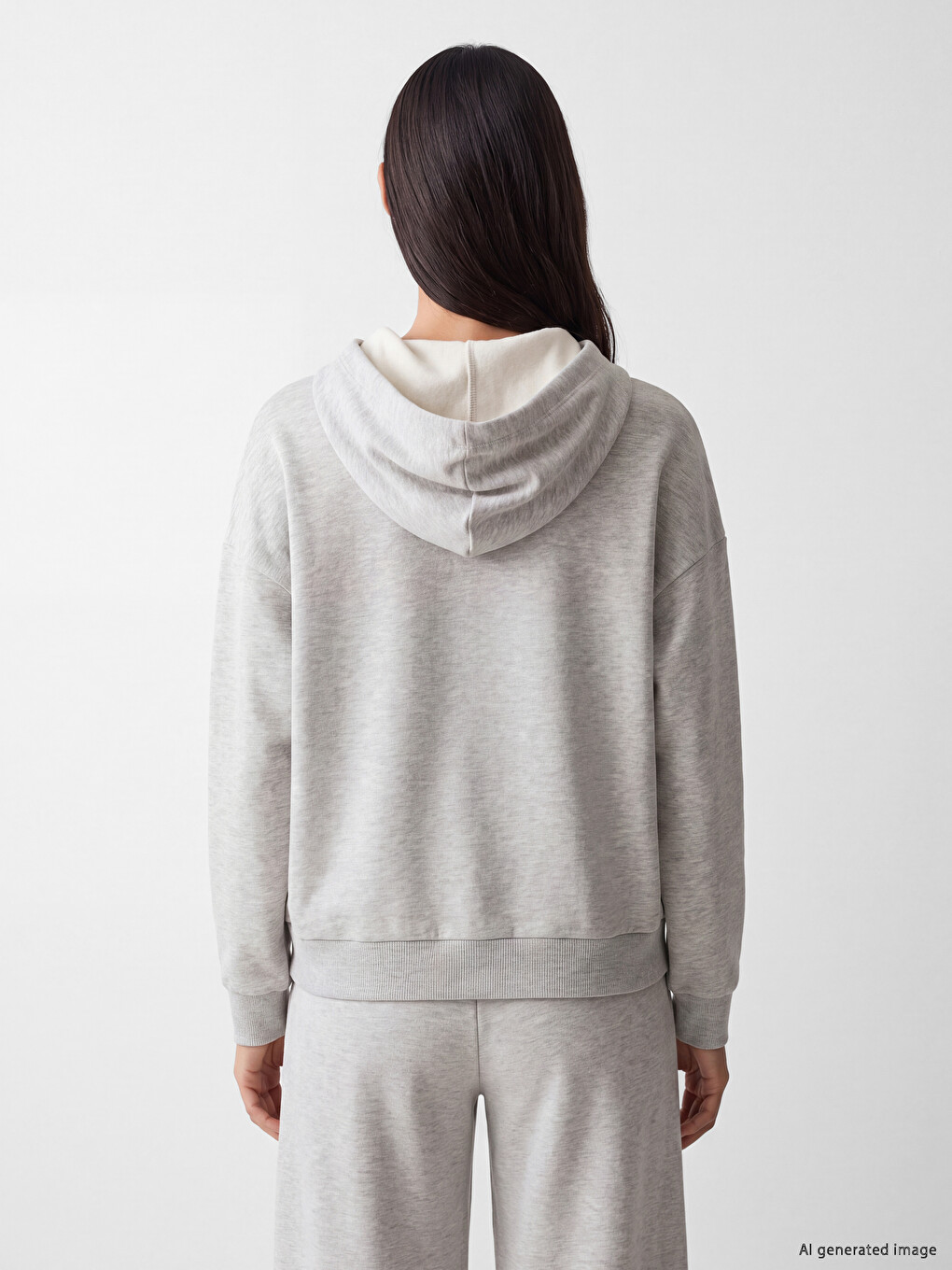 Gri Kapüşonlu Kadın Kalın Fermuarlı Sweatshirt-3
