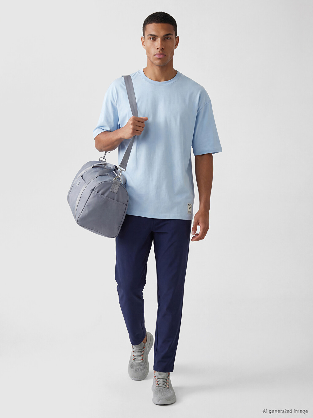 Mavi Loose Fit Bisiklet Yaka Erkek Spor Tişört-1