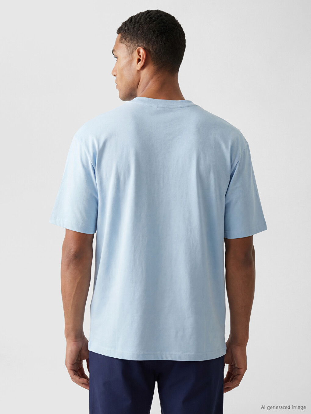 Mavi Loose Fit Bisiklet Yaka Erkek Spor Tişört-3
