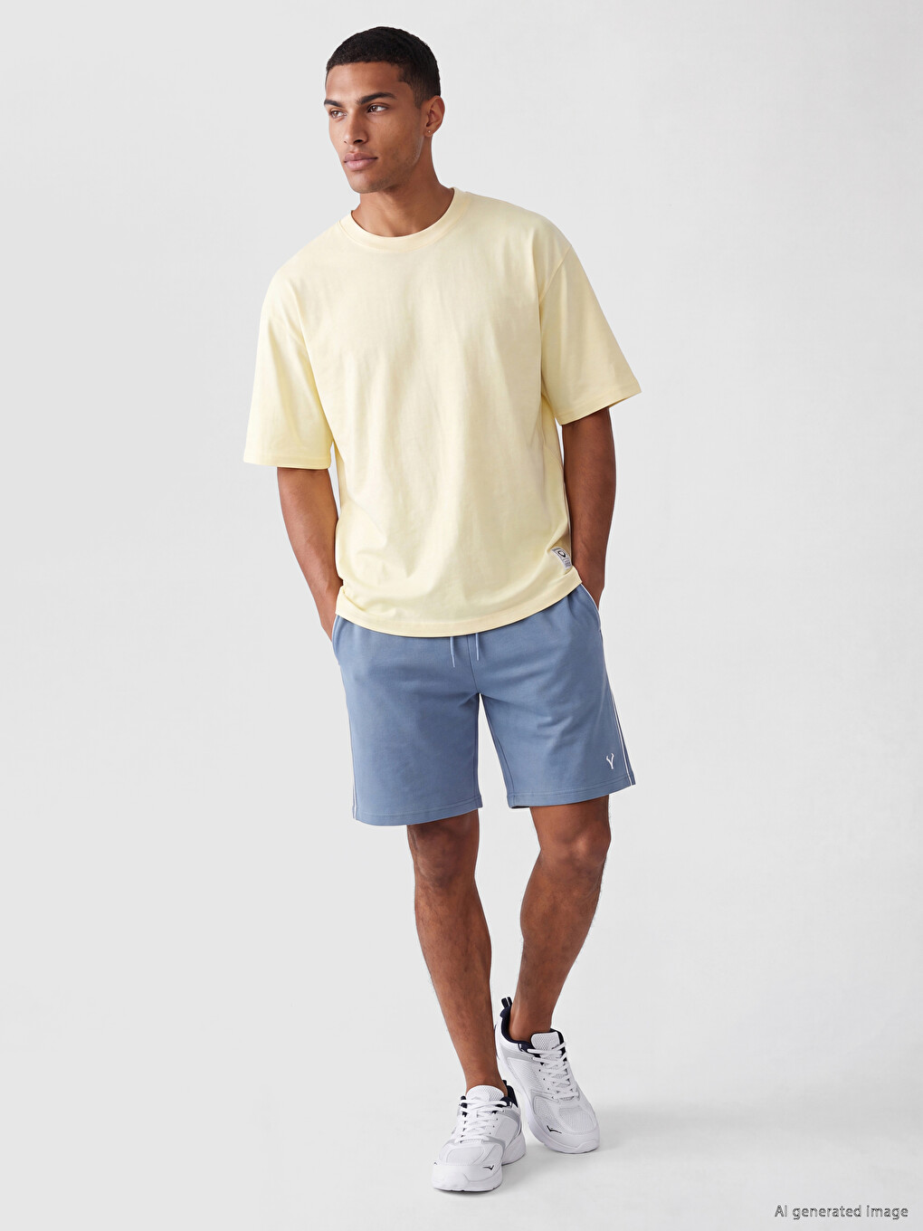 Sarı Loose Fit Bisiklet Yaka Erkek Spor Tişört-1
