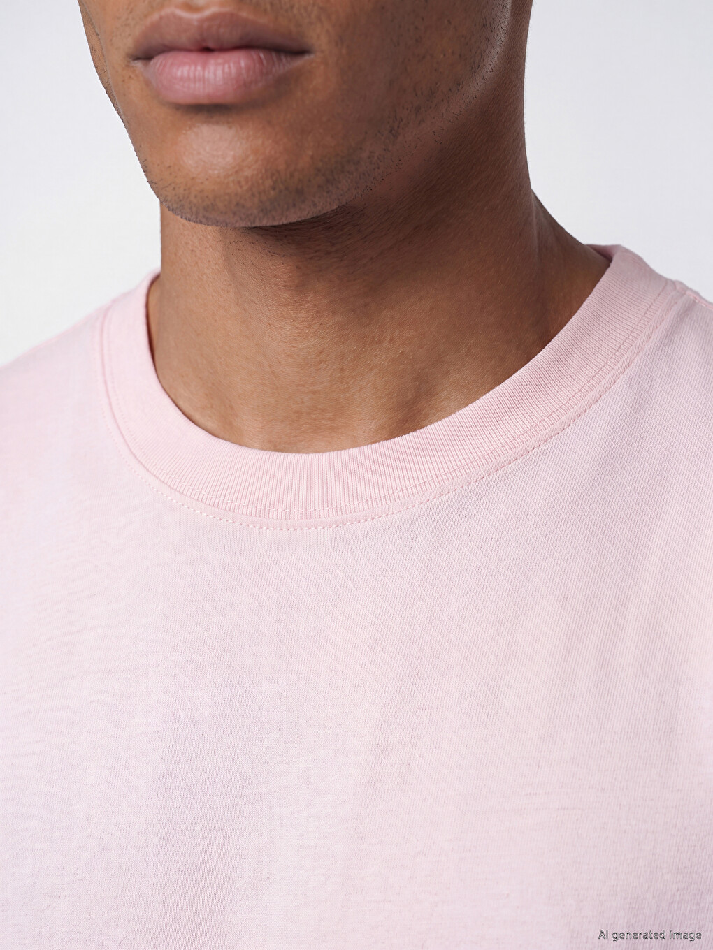 Pembe Loose Fit Bisiklet Yaka Erkek Spor Tişört-2