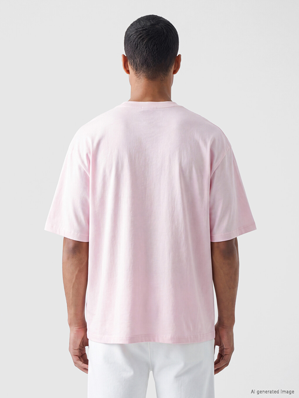 Pembe Loose Fit Bisiklet Yaka Erkek Spor Tişört-3