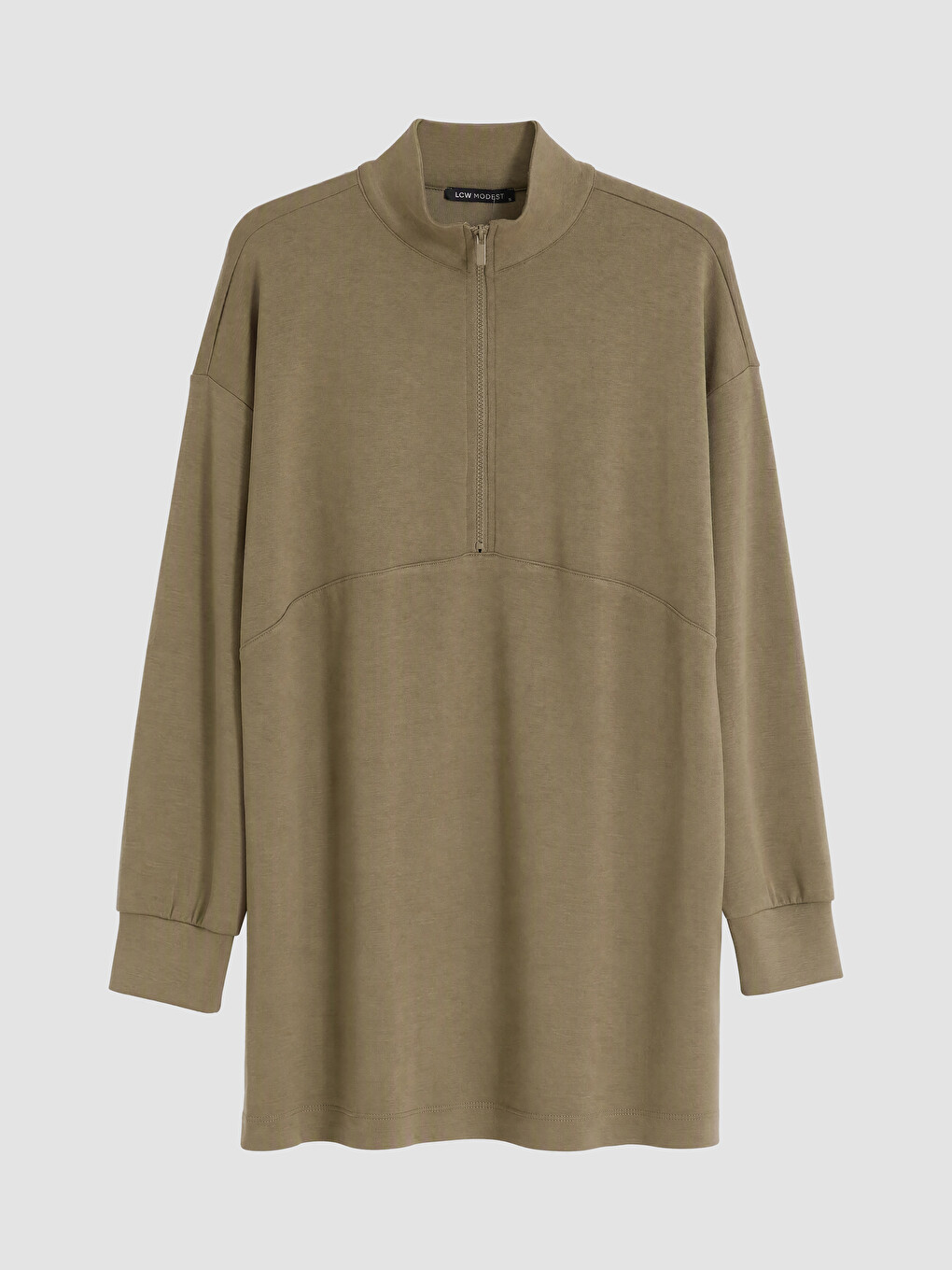Haki Dik Yaka Soft Touch Kadın Sweatshirt Tunik