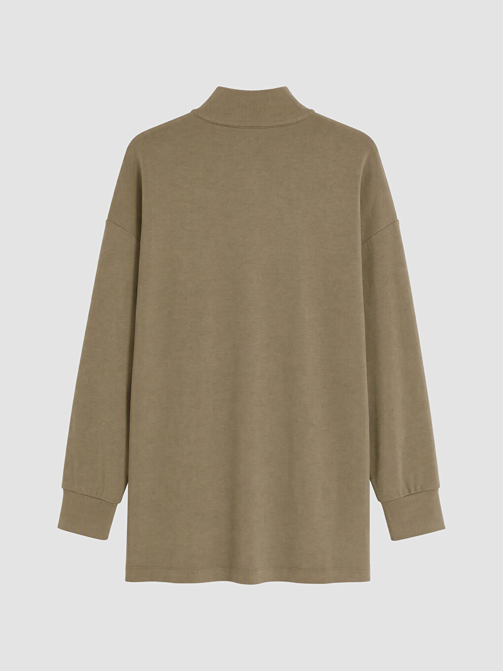 Haki Dik Yaka Soft Touch Kadın Sweatshirt Tunik-2