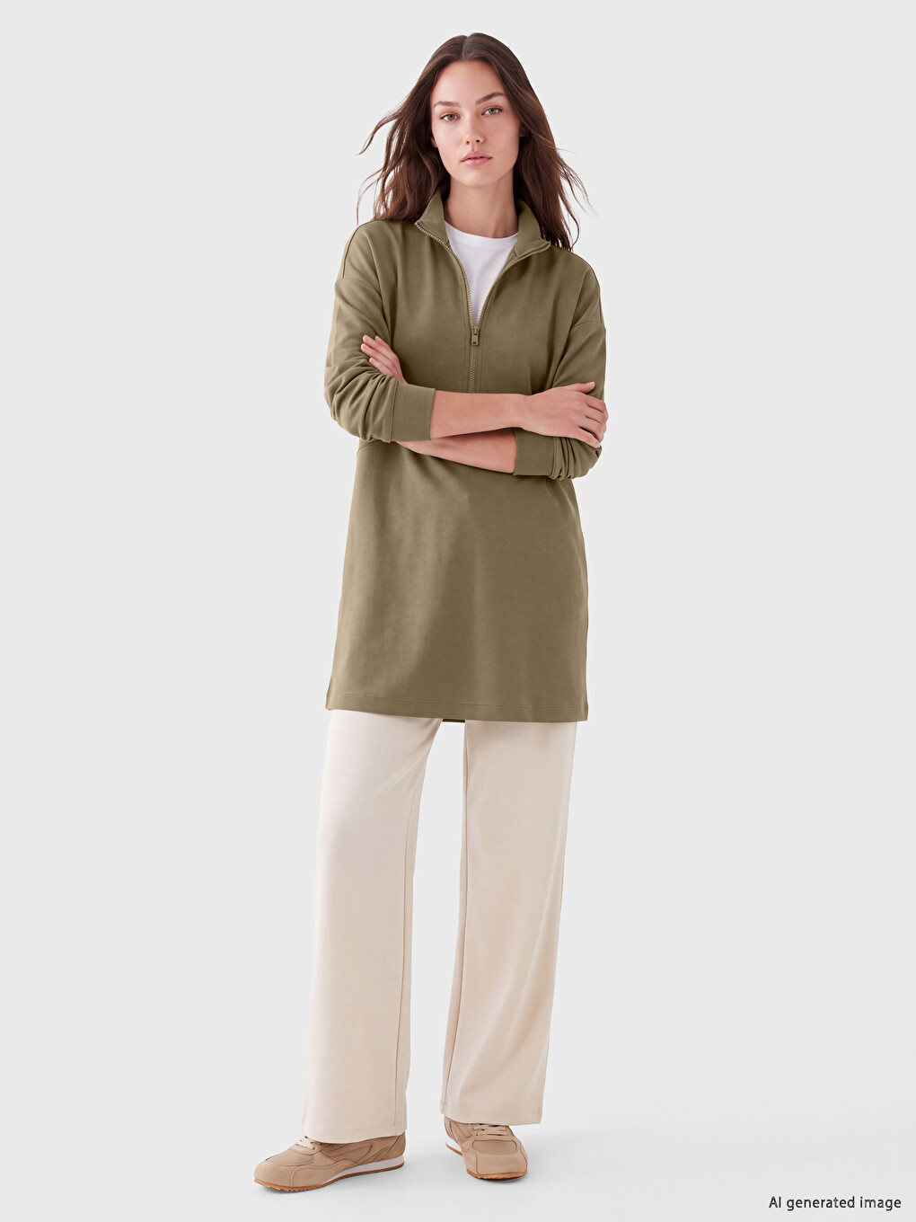 Dik Yaka Soft Touch Kadın Sweatshirt Tunik-1