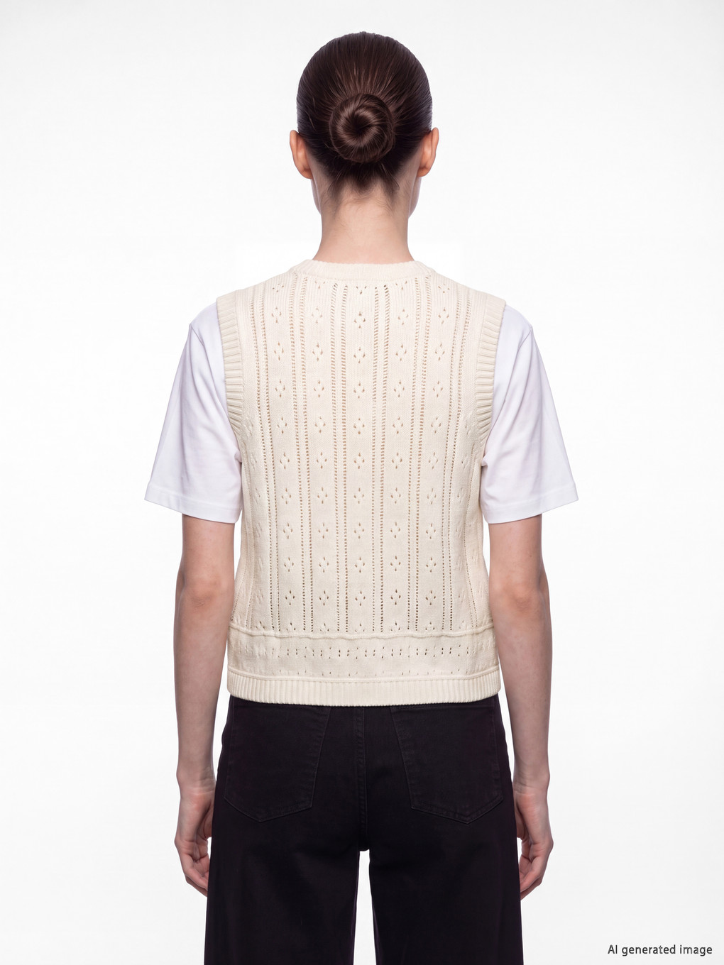 Crew Neck Open-knit Women's Knitwear Sweater Vest-3
