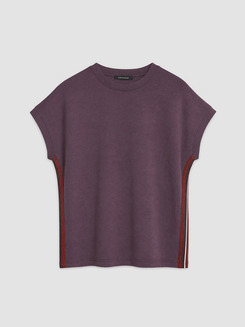 Mürdüm Şerit Detaylı Soft Touch Oversize Kadın Tişört
