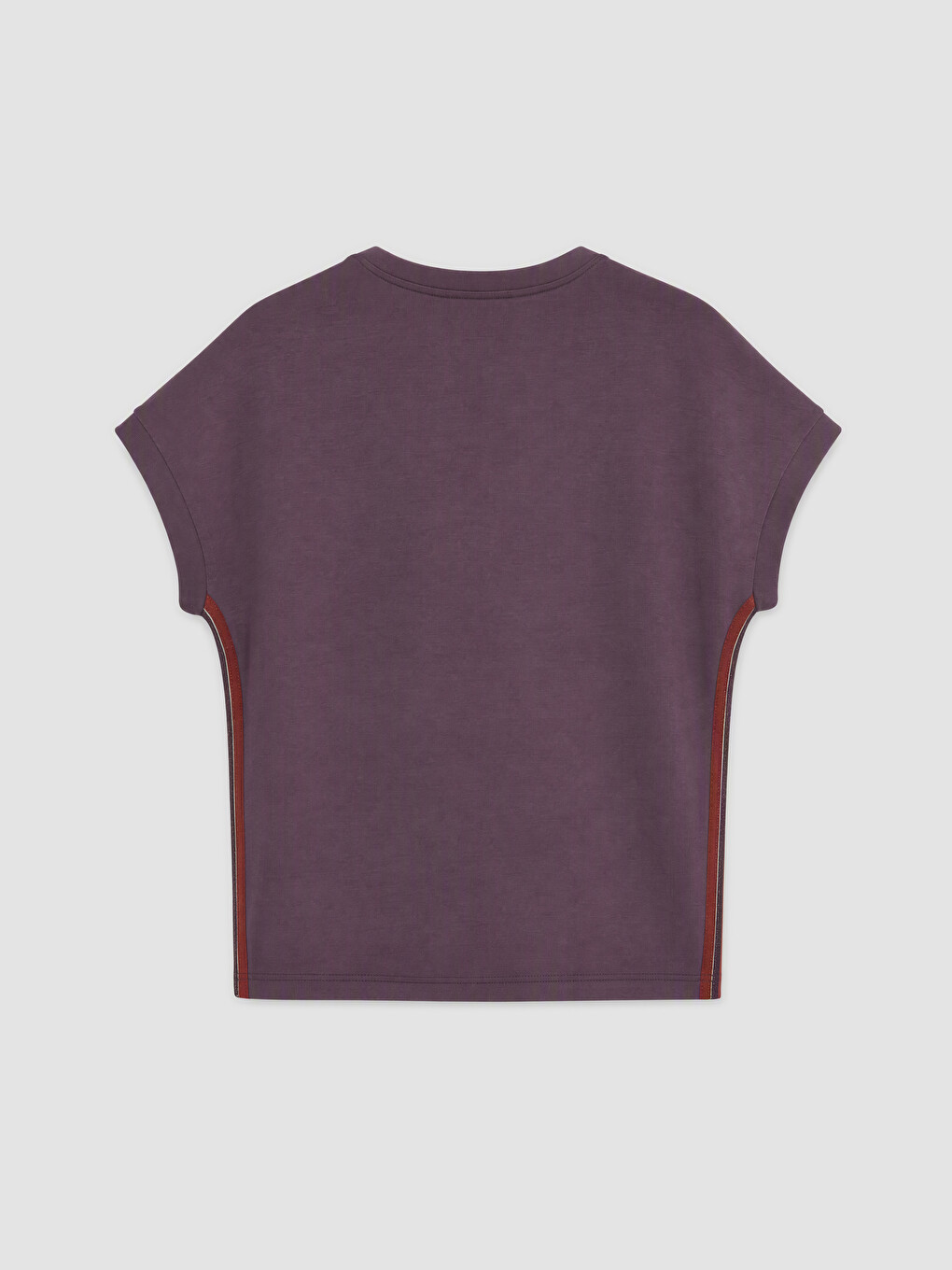 Mürdüm Şerit Detaylı Soft Touch Oversize Kadın Tişört-1