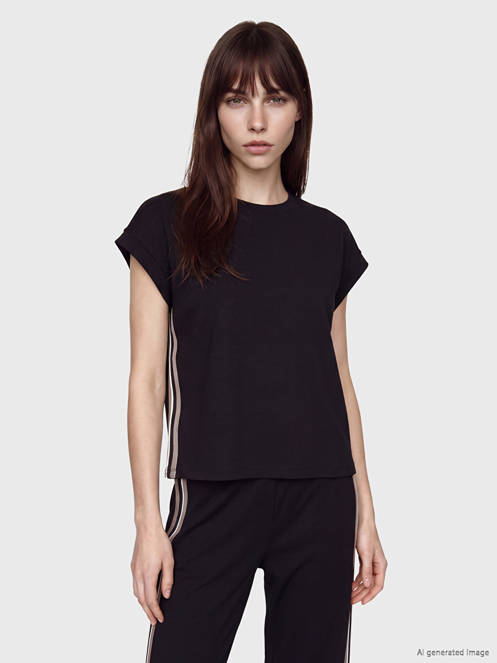 Stripe Detailed Soft Touch Oversize Women's T-shirt