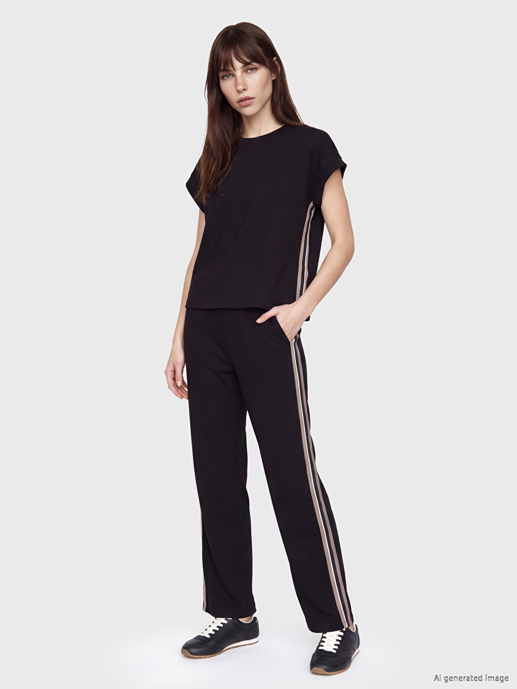 Stripe Detailed Soft Touch Oversize Women's T-shirt-1