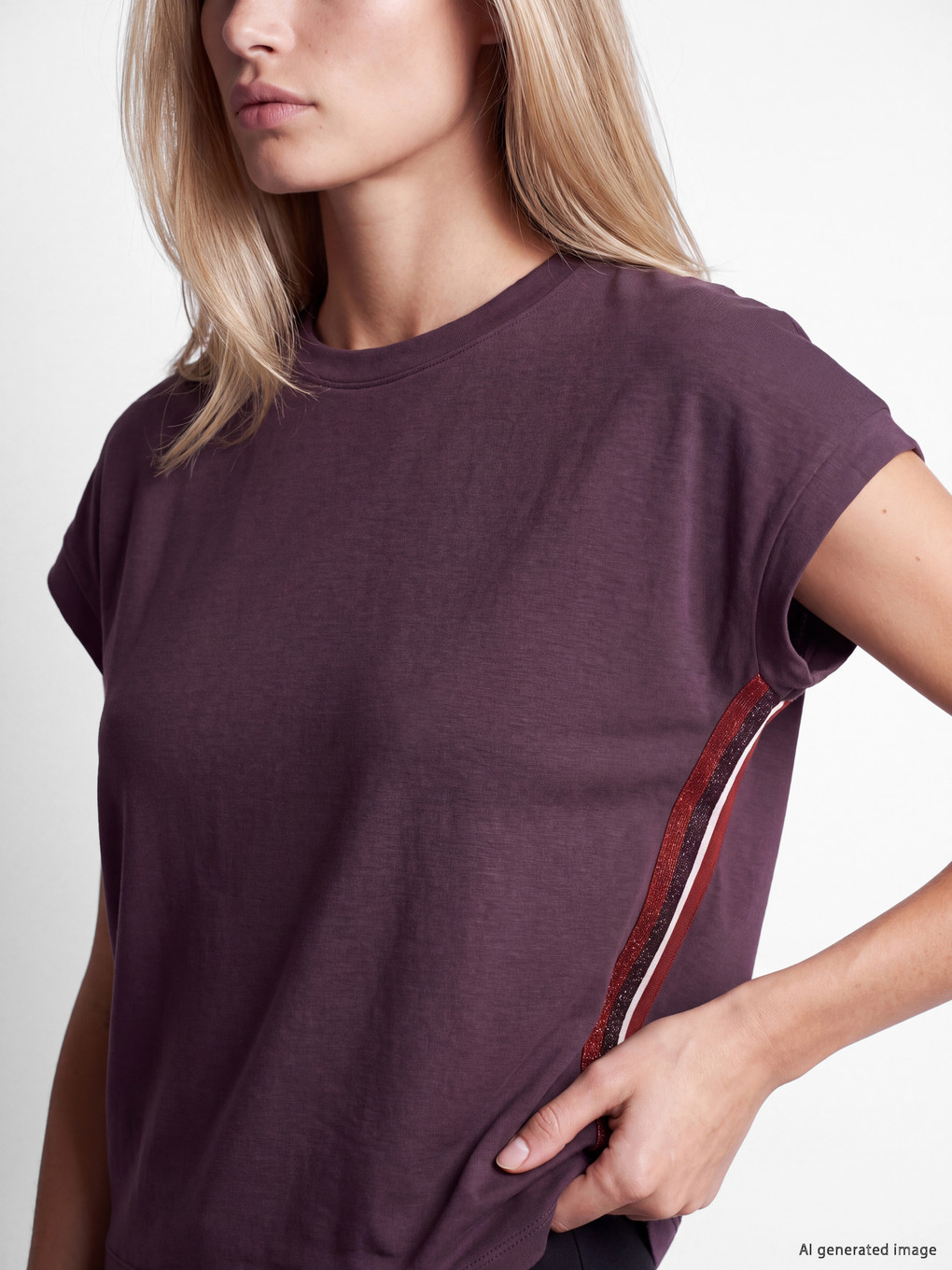 Strip Detailed Soft Touch Oversize Women's T-shirt-3