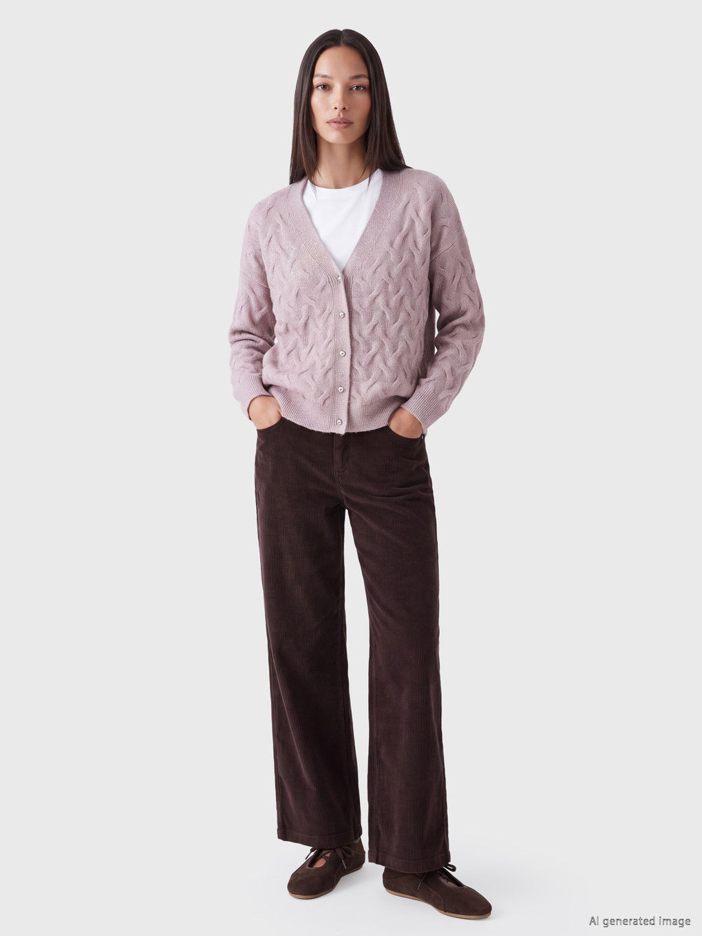 V Neck Patterned Women's Knitwear Cardigan-1