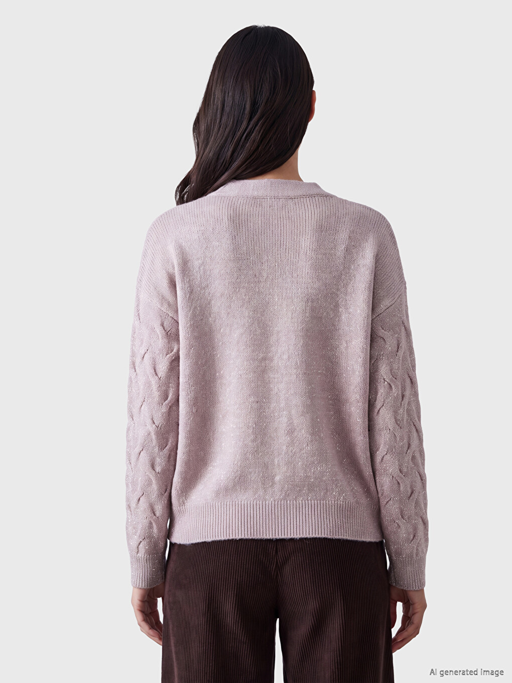 V Neck Patterned Women's Knitwear Cardigan-3