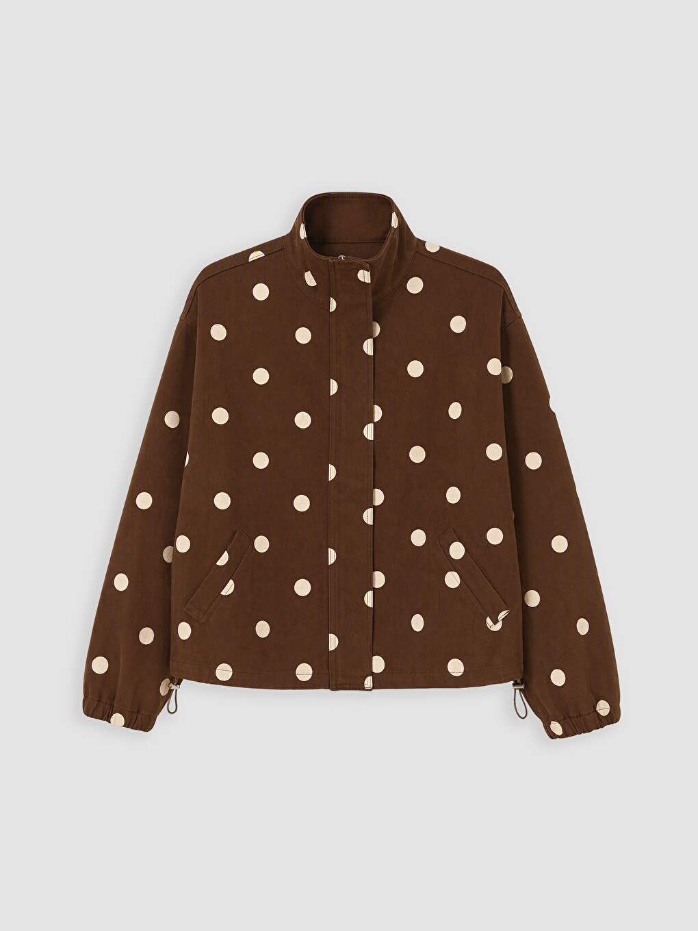 Mock Neck Polka Dot Oversize Women's Denim Jacket-4