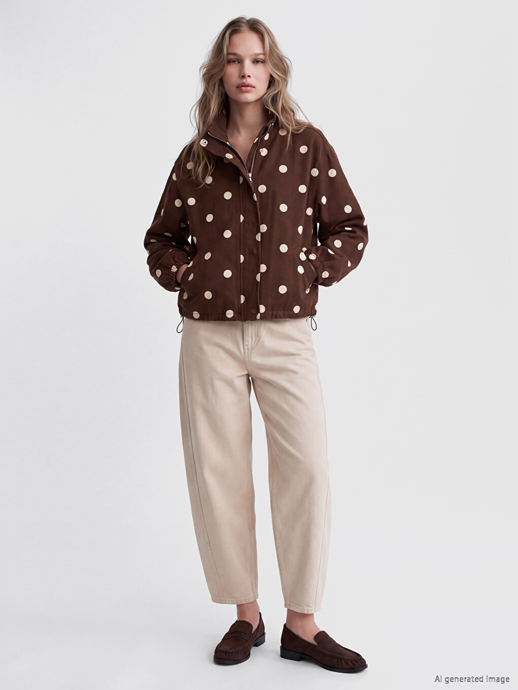 Mock Neck Polka Dot Oversize Women's Denim Jacket-1