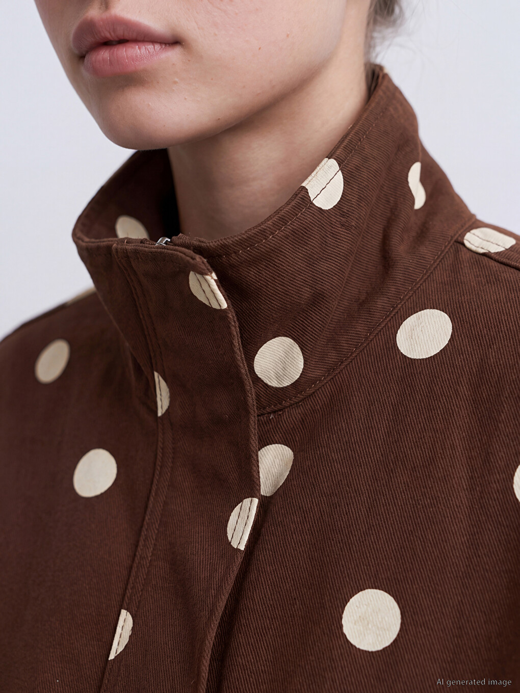 Mock Neck Polka Dot Oversize Women's Denim Jacket-2