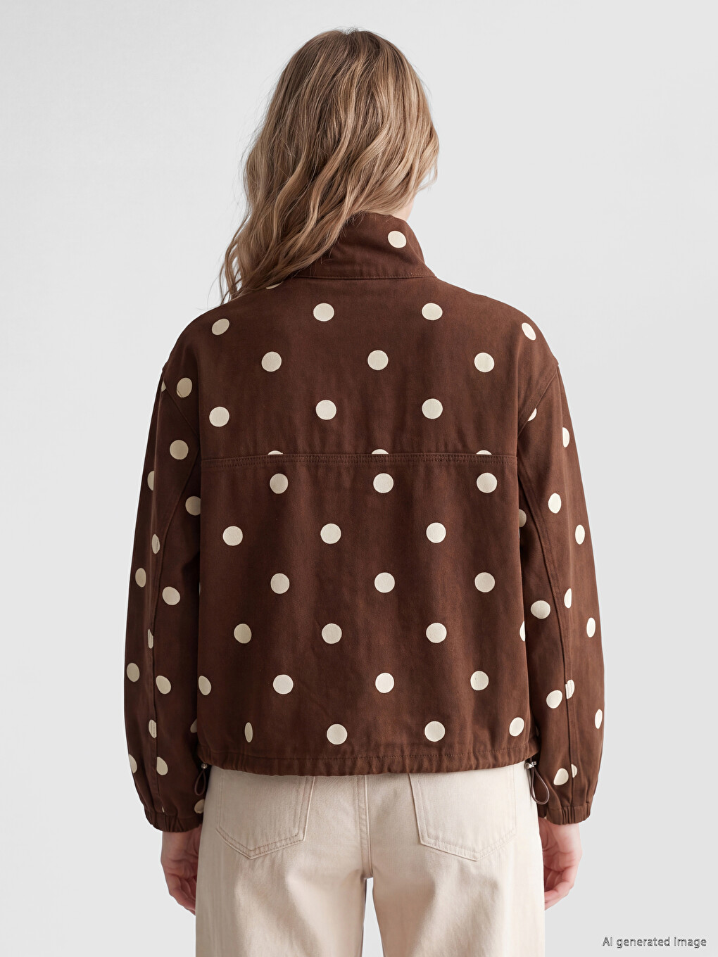 Mock Neck Polka Dot Oversize Women's Denim Jacket-3