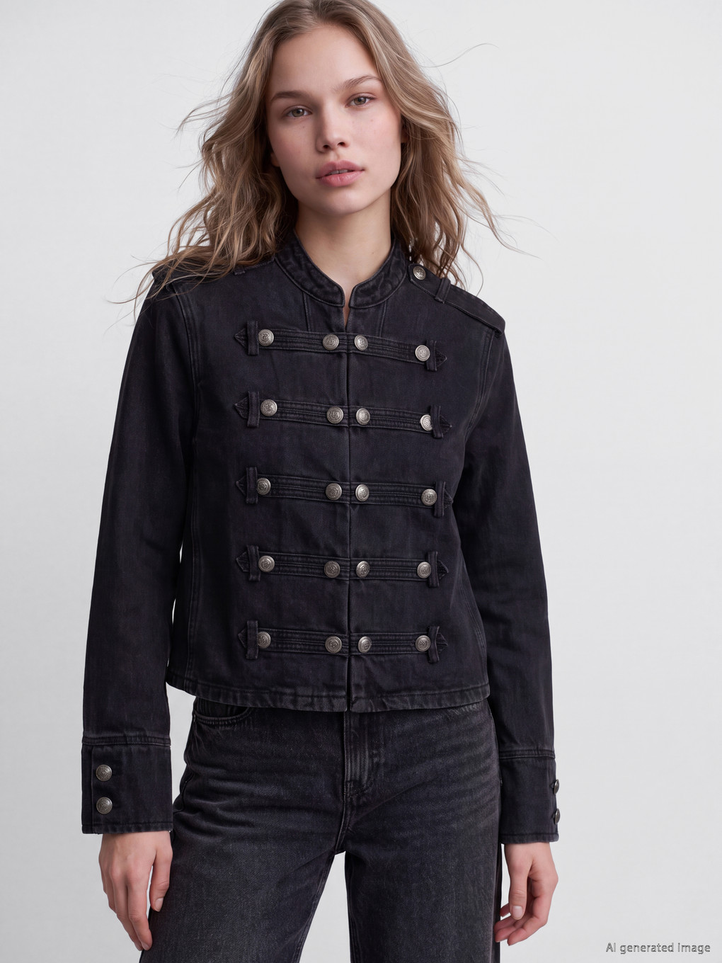 Decorated Buttoned Women's Jean Jacket