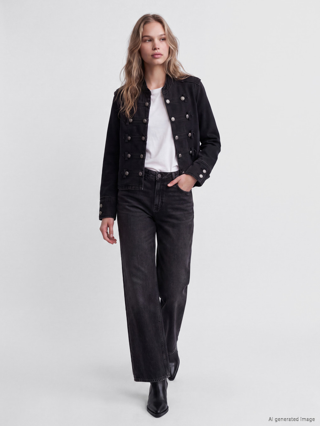 Decorated Buttoned Women's Jean Jacket-1
