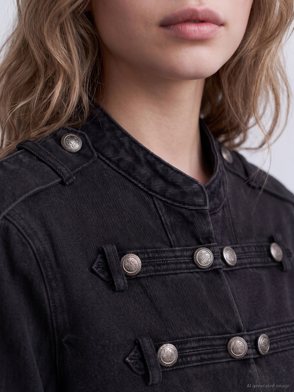 Decorated Buttoned Women's Jean Jacket-2