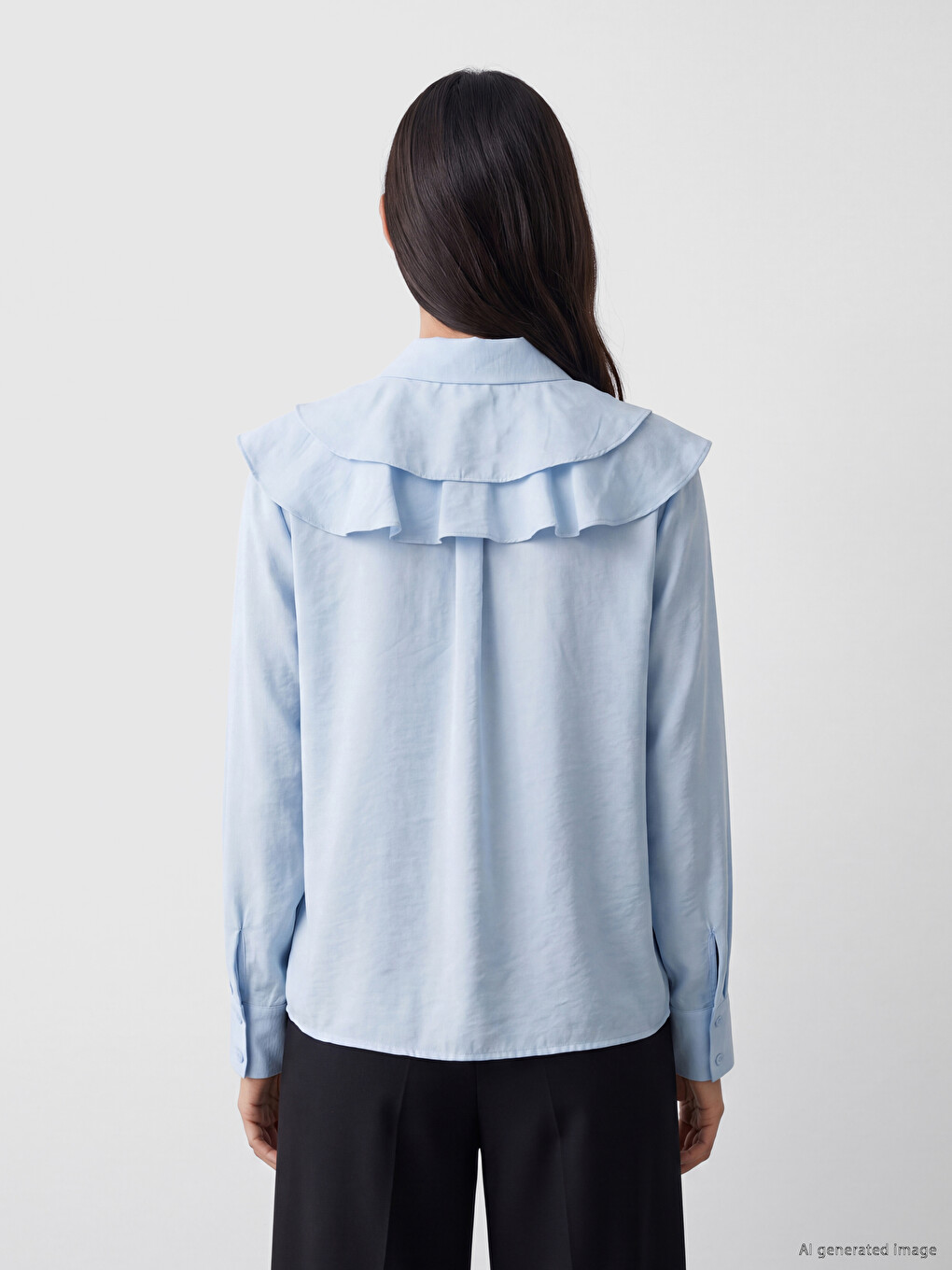 Shirt Collar Ribbon Detailed Frilled Blouse-3