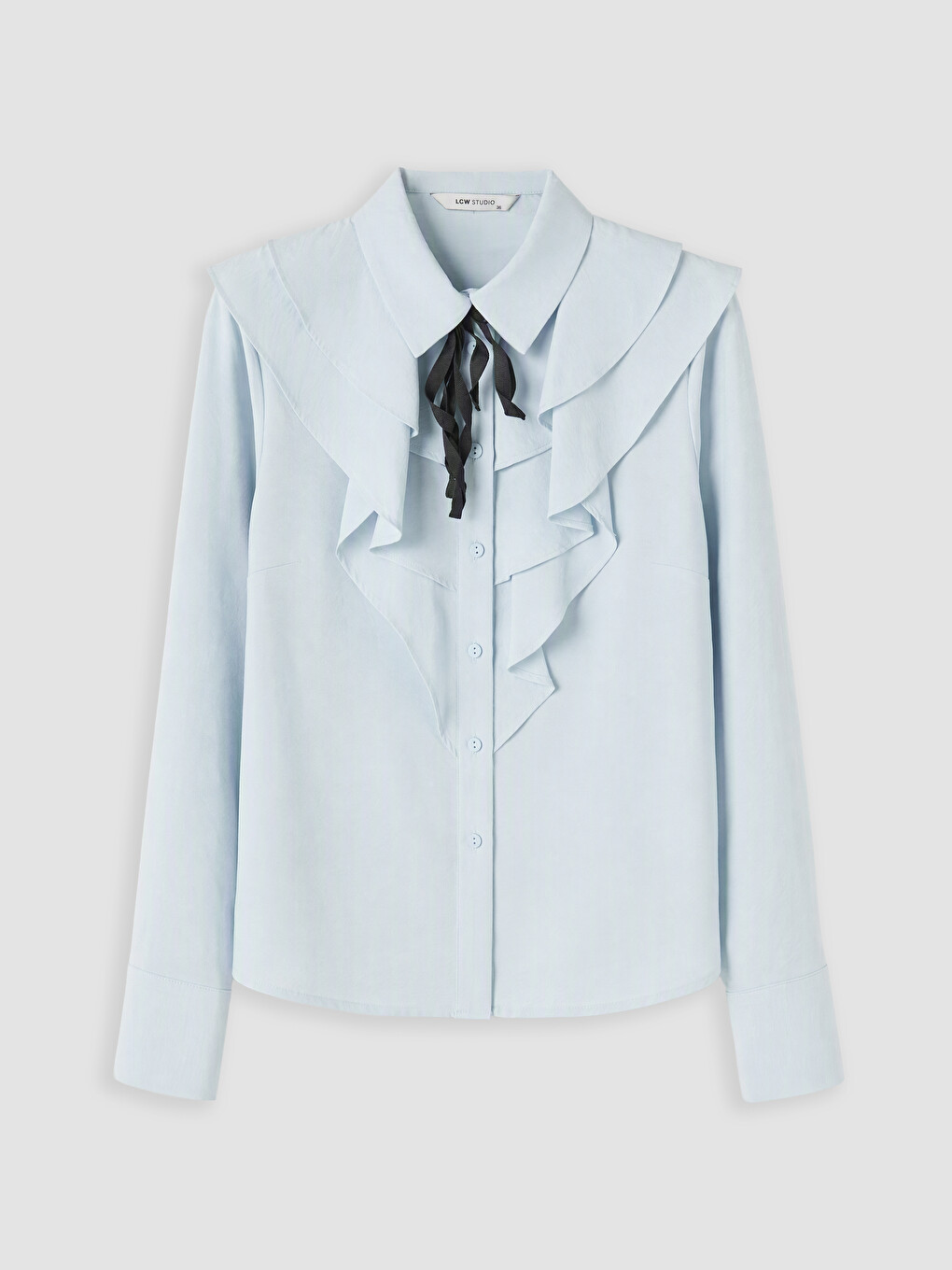 Shirt Collar Ribbon Detailed Frilled Blouse-4