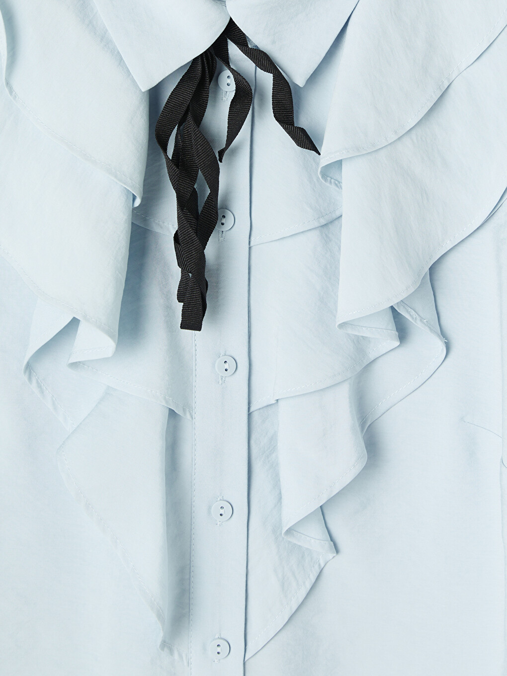Shirt Collar Ribbon Detailed Frilled Blouse-5