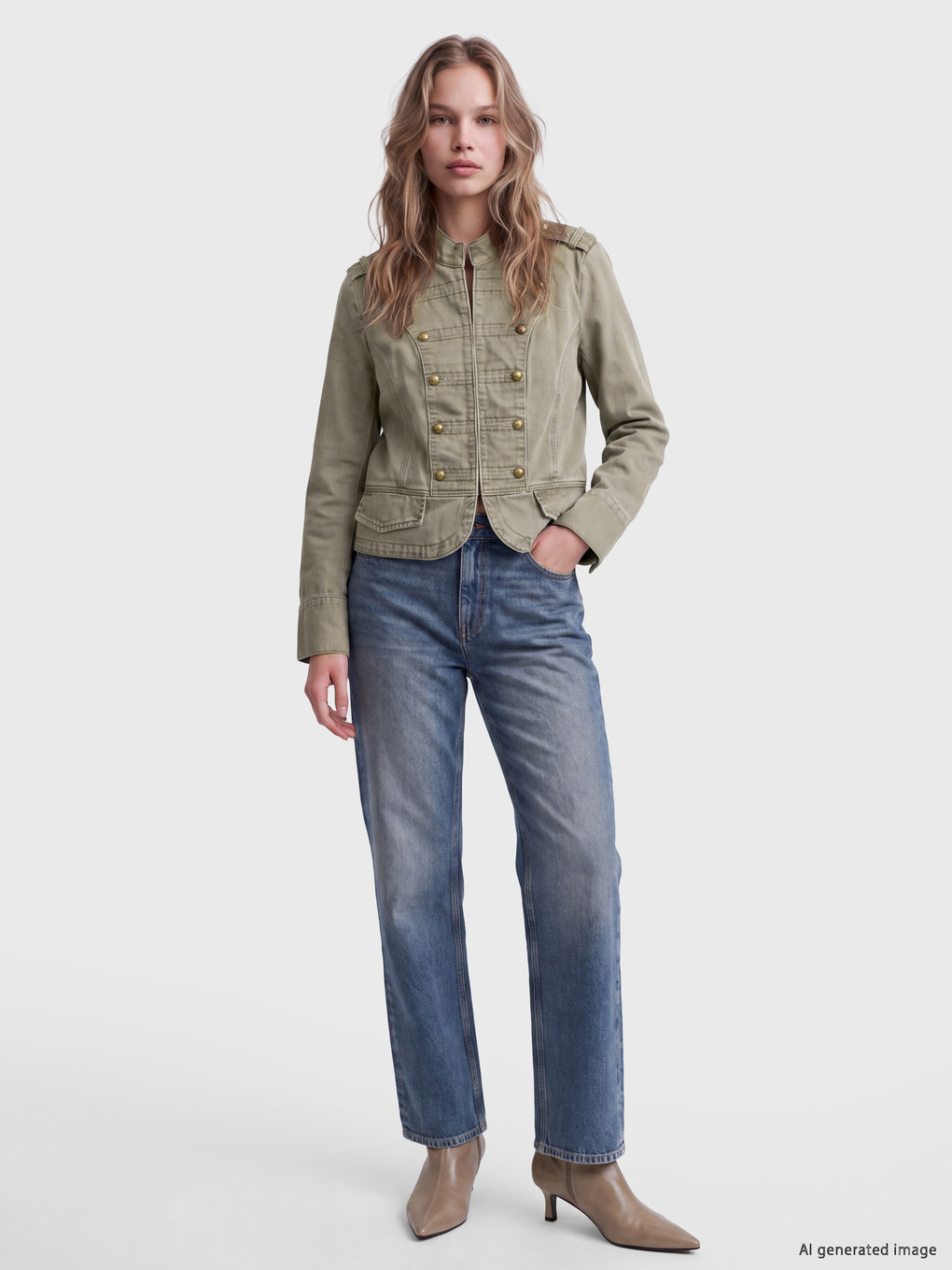 Decorated Buttoned Women's Jean Jacket-1