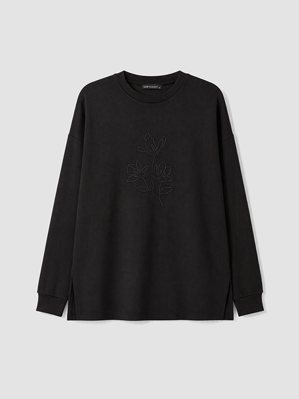 Siyah Nakışlı Soft Touch Kadın Sweatshirt Tunik