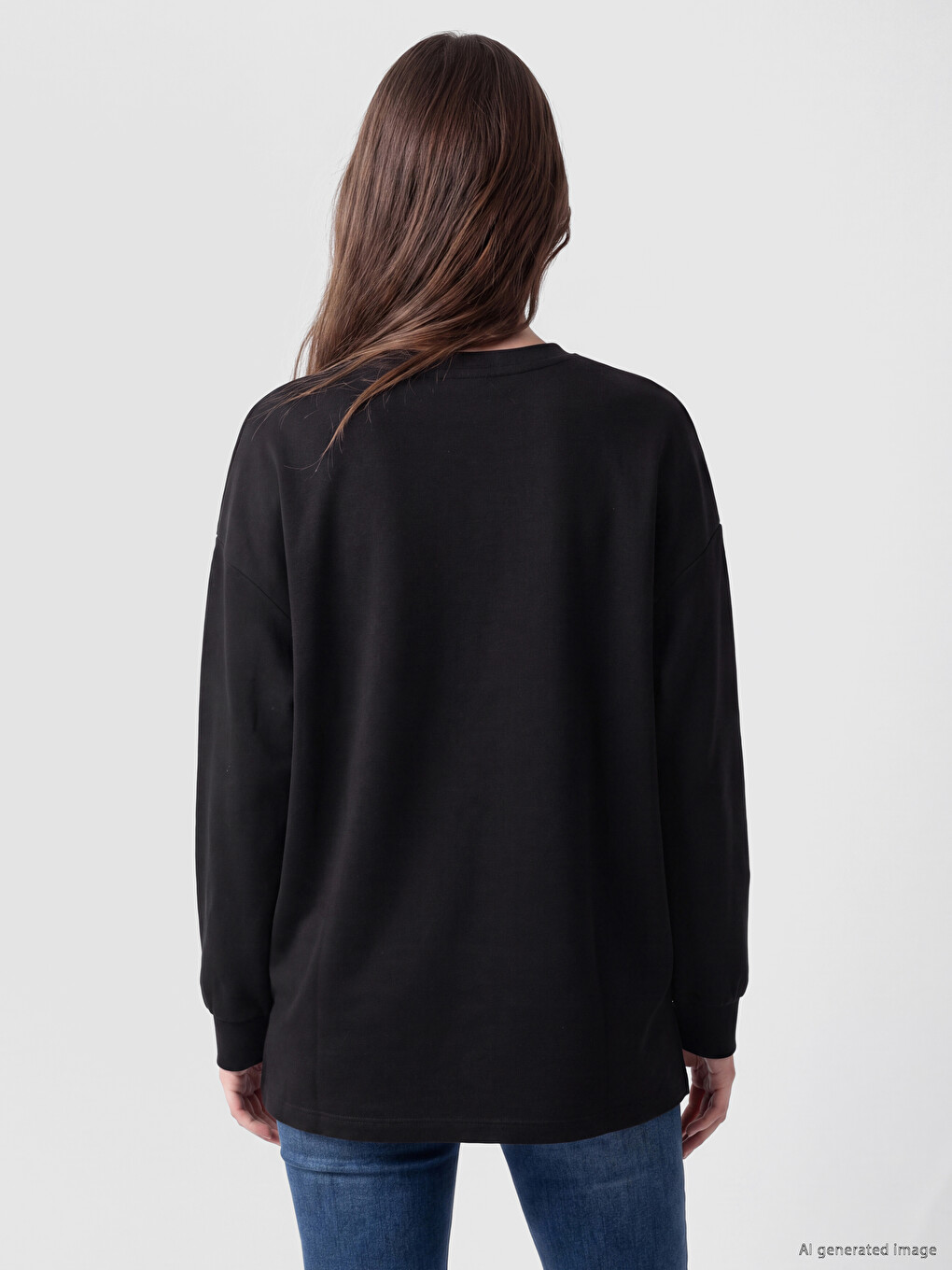 Siyah Nakışlı Soft Touch Kadın Sweatshirt Tunik-3